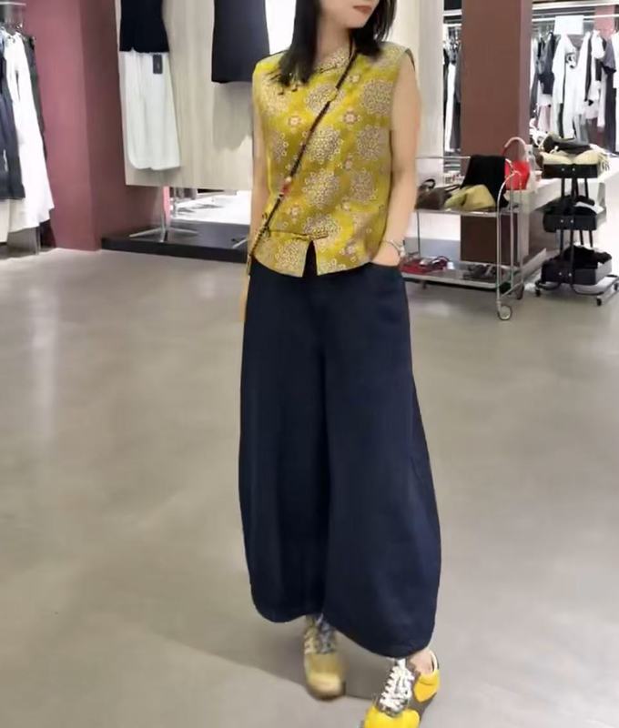 25925新大爱美依缘2025新款新中式国风斜襟盘扣马甲休闲阔腿裤女|undefined