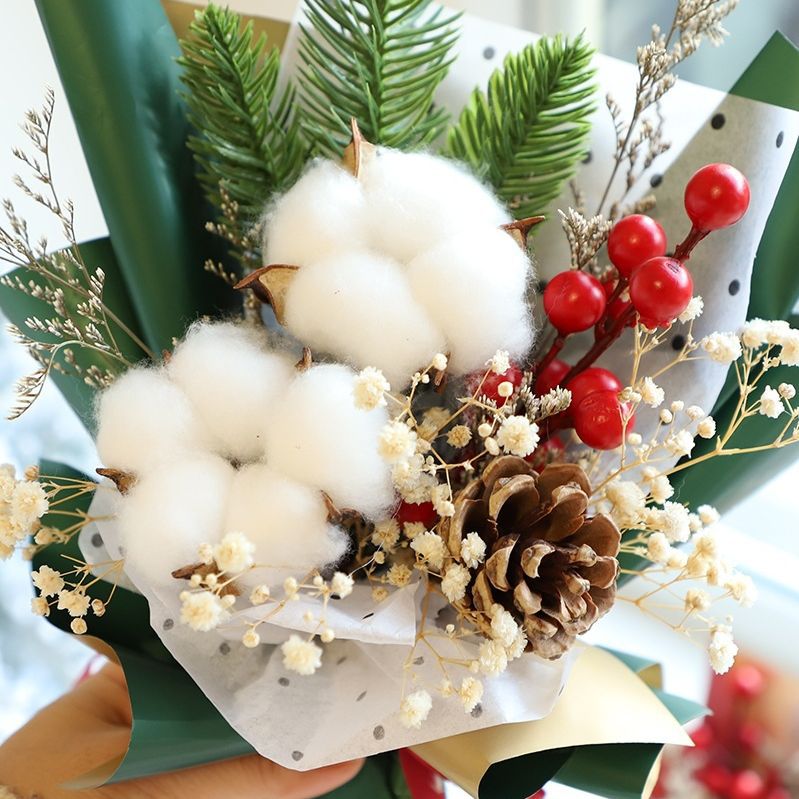 Rosa Eterna Navideña, Oso de Peluche, Ramo de Flores Terminado, Regalo para Novia o Mejor Amiga, Regalo Navideño Hecho a Mano