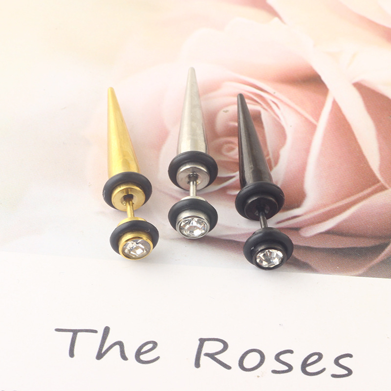 Fashion Titanium Steel Stainless Steel Pointed Cone Bullet Stud Earrings for Boys detail image 10