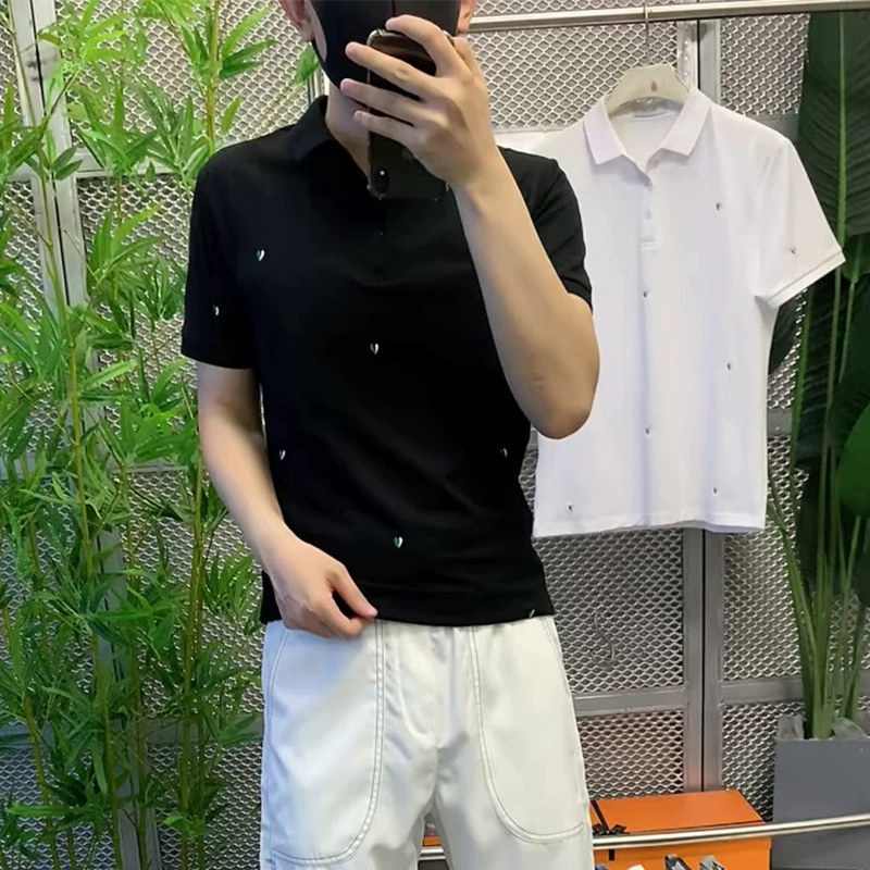 Футболка с отворотом летняя жемчужная хлопчатобумажная вышивка поло рубашка с короткими рукавами для мужчин новый тренд для молодых мужчин топ