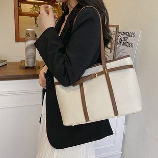 2025 New Color Contrast All-match Bag Female College Student Class Shoulder Bag Simple Casual Large Capacity Tote Bag