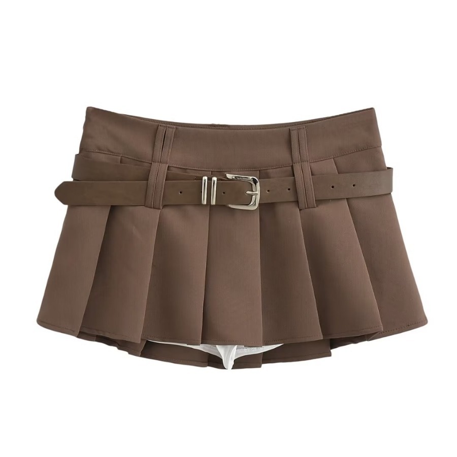 Falda plisada estilo colegial para mujer con cinturón antifugas_voghion.com