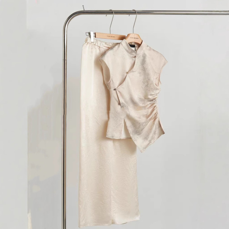 New Chinese-Style National Style Sleeveless Top, Short White Regular Shoulder T-Shirt, Casual Pants Set, 2026 Summer New Women's Fashion