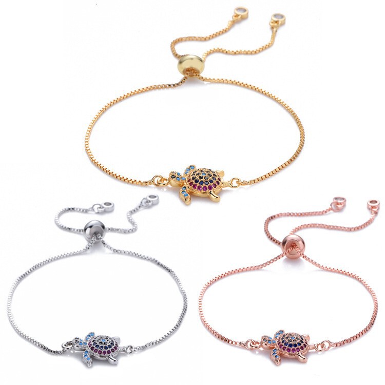 Cross-border hot sale copper micro-inlaid turtle bracelet personality hip-hop all-match colorful zircon small turtle bracelet wholesale
