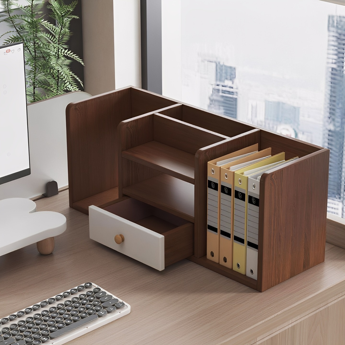 Estante de libros, escritorio de escritorio, estante de almacenamiento de libros básicos, estante vertical multicapa, escritorio de escritorio, estante simple de almacenamiento de archivos