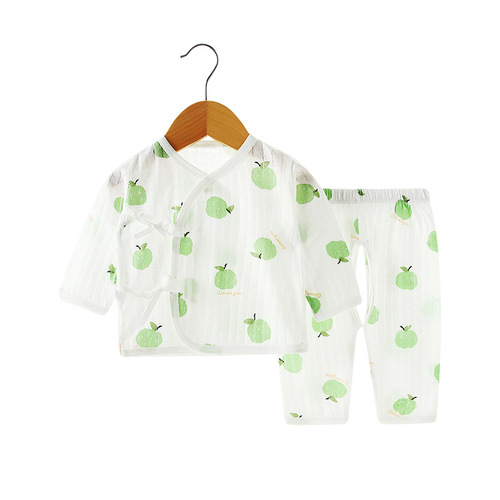 新生婴儿衣服夏季空调服薄款和尚服0-3-6月初生宝宝睡衣套装