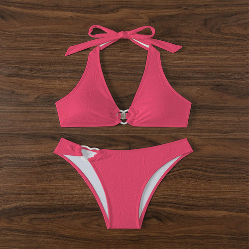 2025 Western-style love heart solid color split swimsuit for women, beach bikini, hot spring swimsuit