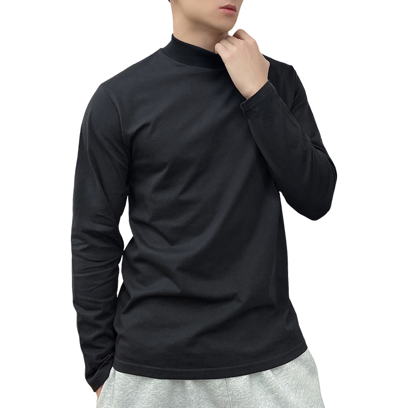 Xinjiang de algodón de Cuello medio de manga larga Camiseta de estudiantes masculinos y femeninos de otoño e invierno de cuello alto ocasional de fondo de algodón blanco camiseta pesada