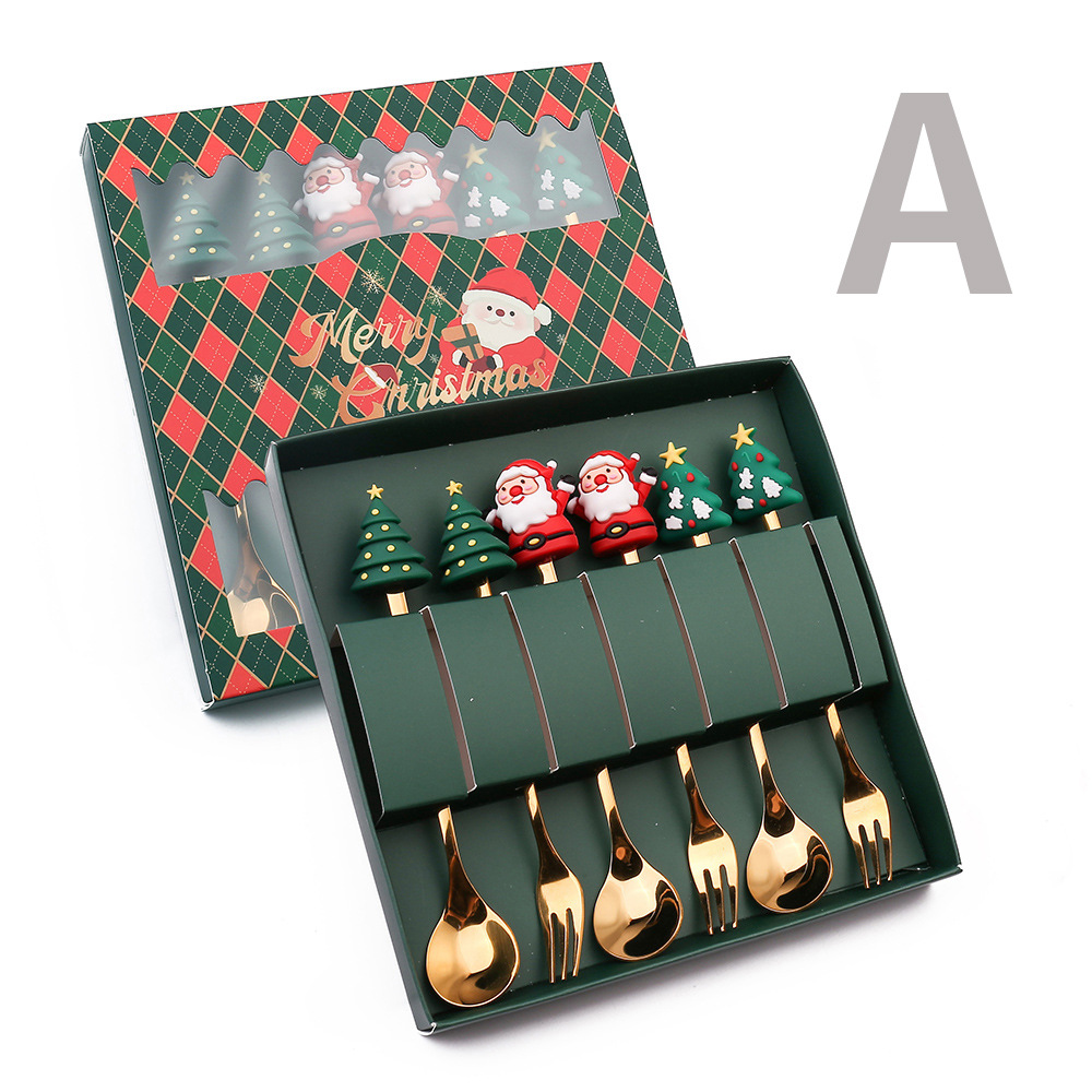 Transfronterizos encantadores conjuntos de cucharas de Navidad cucharas de café creativas cucharas de Navidad horquilla de postres horquilla de platos