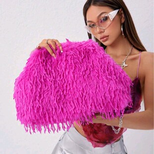 Y2Kǧ������faux fur clutchõ��ɫ�Lë��ë���ð��Ɍ�ë�q�����