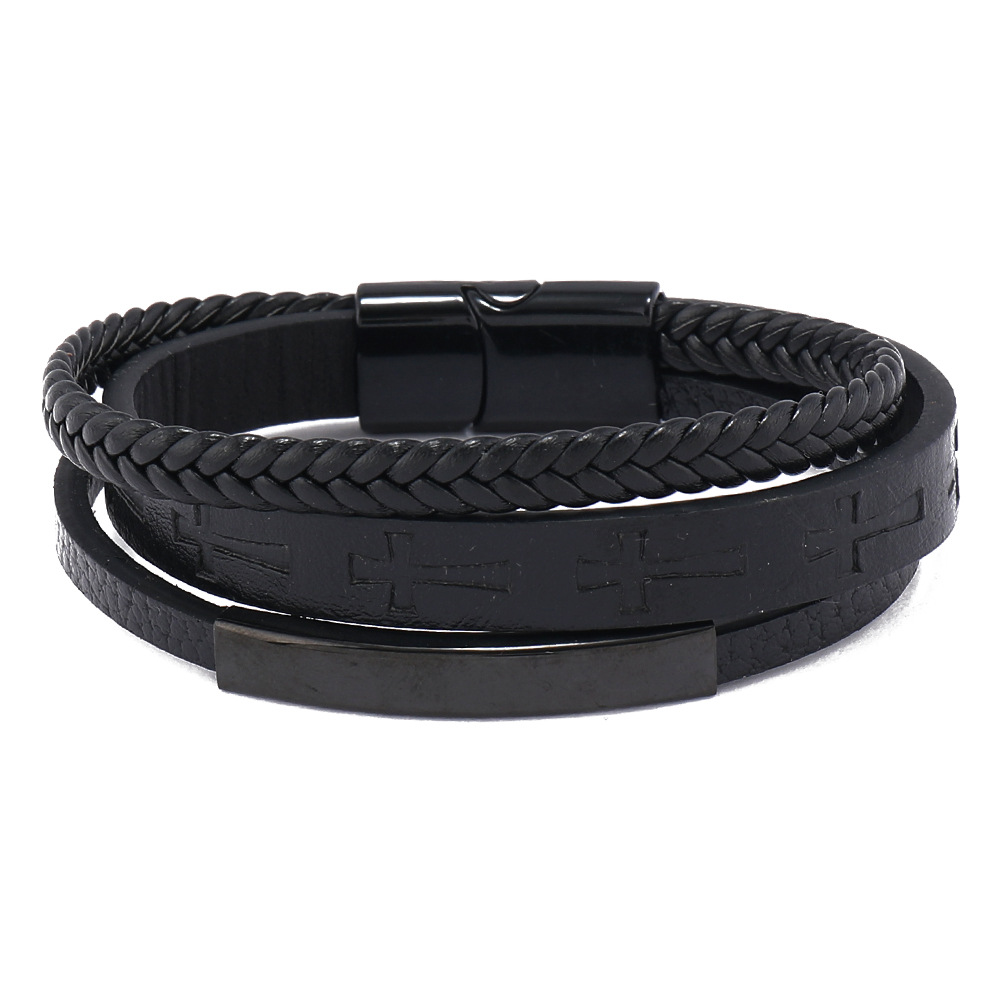 New Cross-Border Jewelry Printed Cross Men's Leather Woven Magnetic Clasp Bracelet European And American Versatile_voghion.com