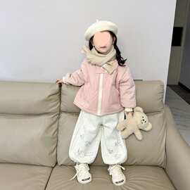 女童冬款套装女宝韩版夹棉加绒棉服儿童洋气一体绒卫裤两件套