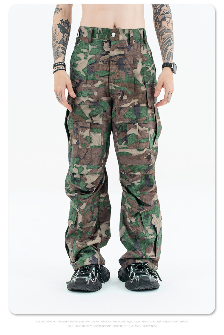 Men's Clothing Arrival Far Camouflage Cargo Large Pocket Profile Loose Functional Overalls_voghion.com
