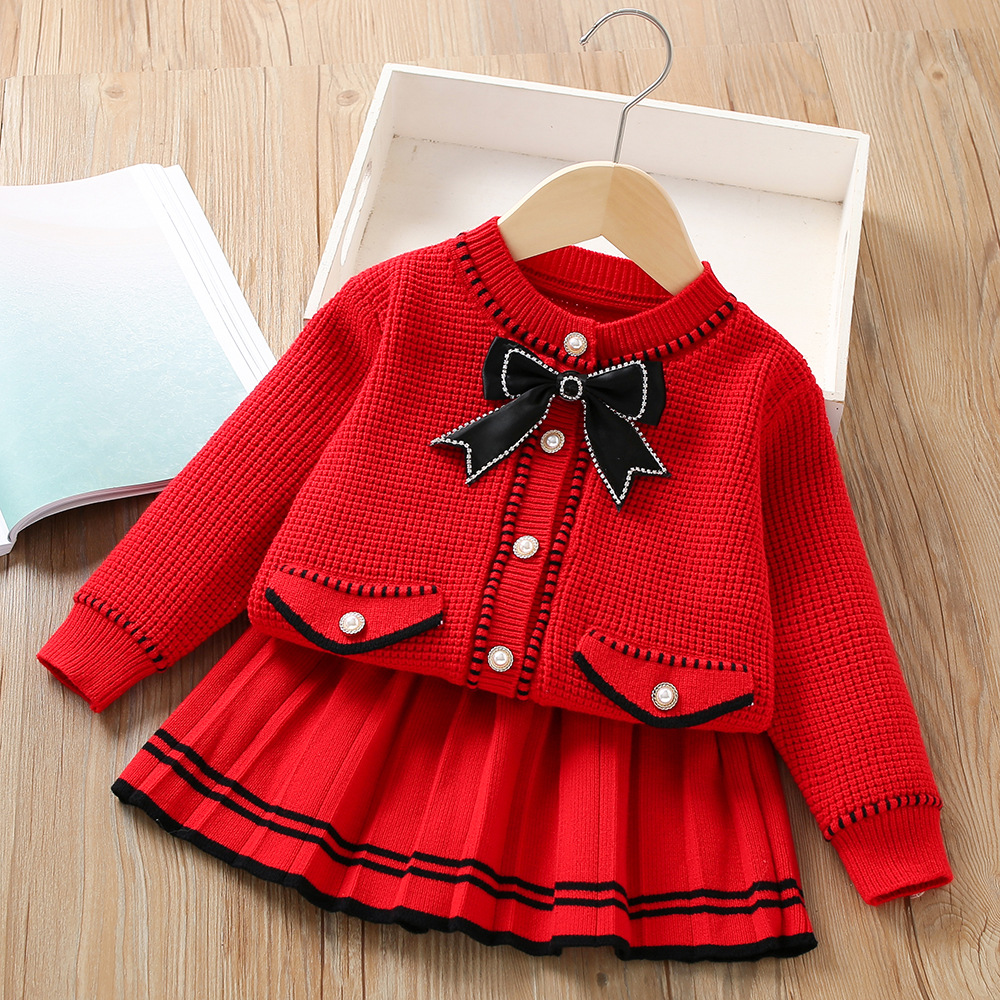 Mädchen Pullover Set 2023 Herbst/Winter Neue Kleine Mädchen Modische Kleine Duft Mode Gestrickte kinder Zwei Stück_voghion.com