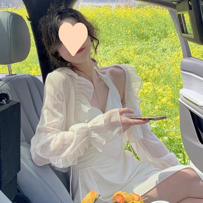 쉬폰 요정 가디건, 얇은 서스펜더 스커트, 여름 프렌치 숄, 아이스 실크 탑, 조끼 재킷