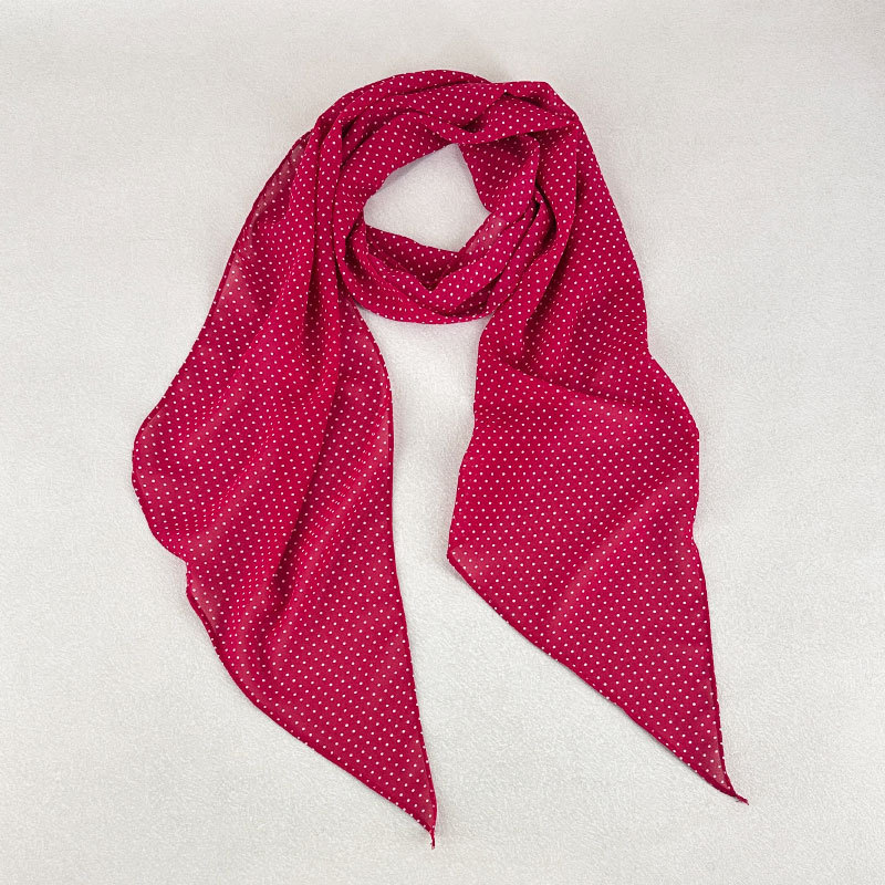Retro Literary Red Polka Dot Printed Silk Scarf, Fashionable, Elegant and Versatile Purple Polka Dot Silk Scarf, Western Style Neck Scarf