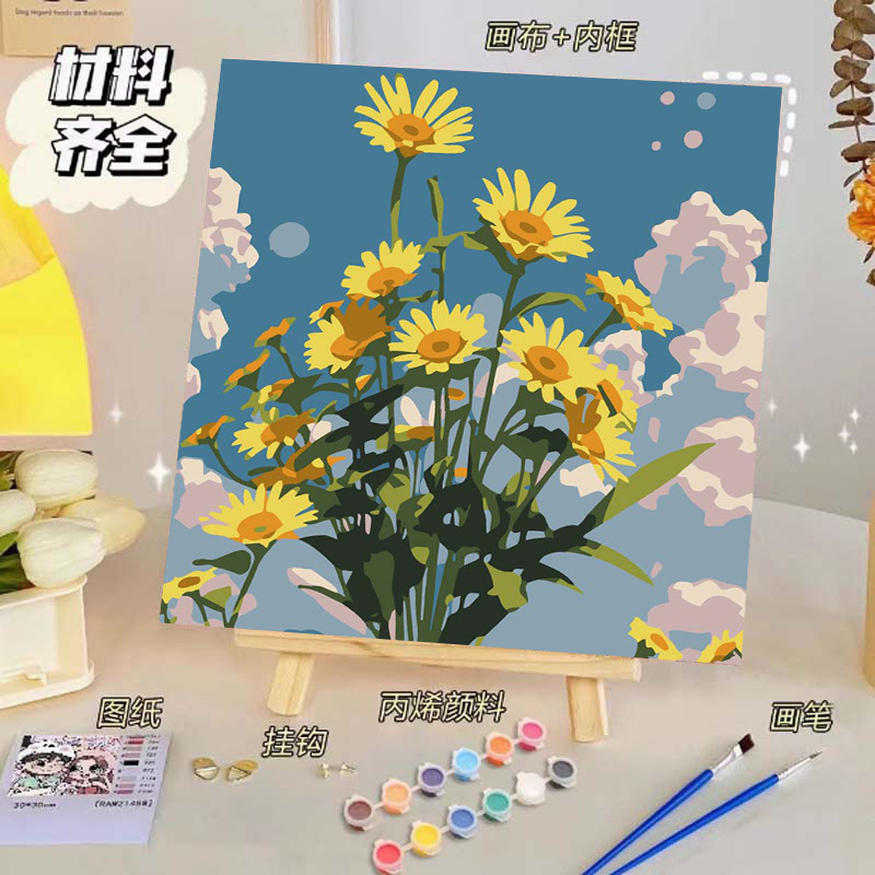 Pintura al óleo digital de bricolaje, dibujos animados para niños, pinturas para colorear hechas a mano, lindos puestos de animación curativos, comercio exterior transfronterizo