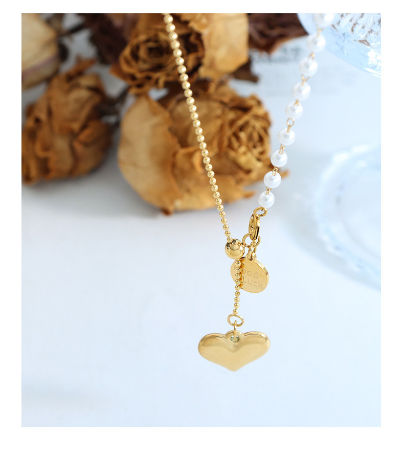 Simple Style Heart Shape Titanium Steel Pearl Plating Pendant Necklace 1 Piece