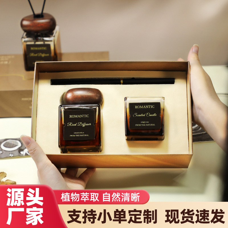香りの木製アロマキャンドルギフトボックスレトロフレグランスエッセンシャルオイルセット屋内コーヒーウッドコアハイエンドアロマテラピー装飾品|undefined