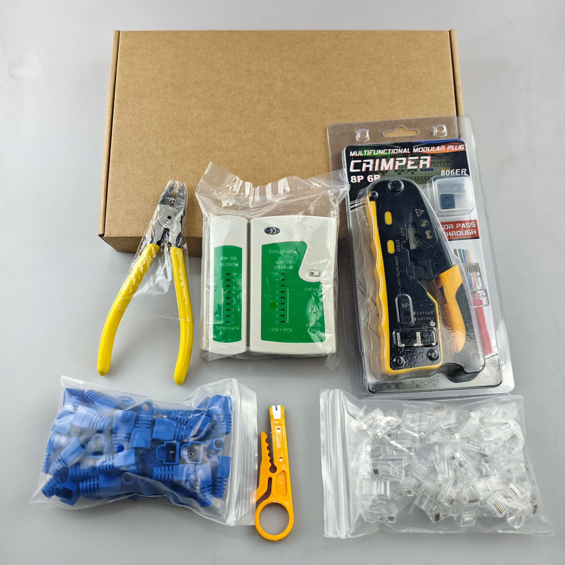 하드웨어 도구 조합 도구 통신 네트워크 압착 펜치가 구멍 RJ45 래칫 펜치를 통해 세트