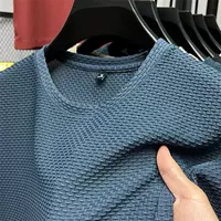 Мужская футболка из бамбуковой сетки из ледяного шелка с короткими рукавами, летняя тонкая, быстросохнущая, дышащая, свободная, с круглым вырезом, повседневный новый топ
