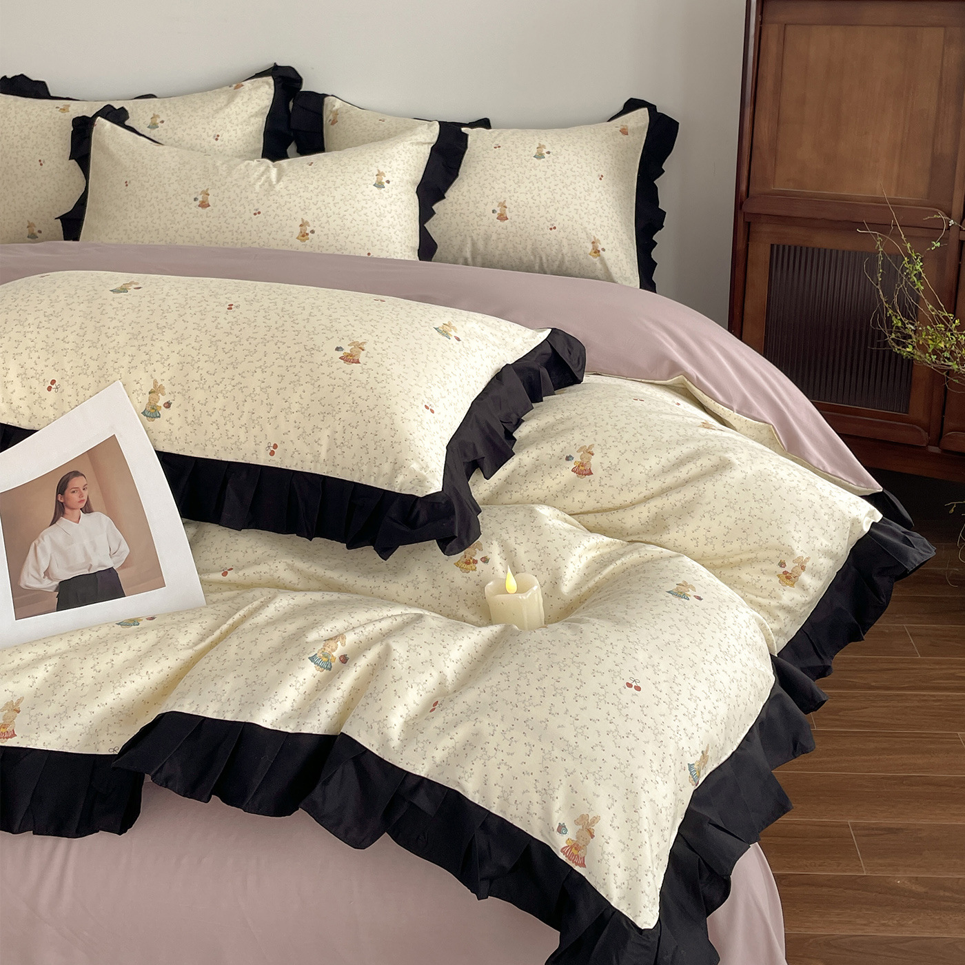 Algodón francés Hepburn encaje de cuatro piezas set de ropa de cama sábanas de cama de tres piezas set pequeño fresco