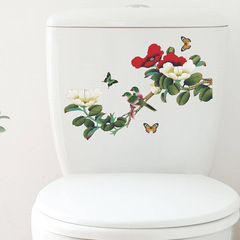 M-187 Flower Branch Bird Toilet Paper Bathroom Bathroom Home Decor Wall Sticker Wholesale Self Adhesive