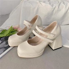 Mary Jane High Heels Women 2023 New French Retro Thick Heel Petite Size Waterproof Maid of Honor Wedding Shoes for Women