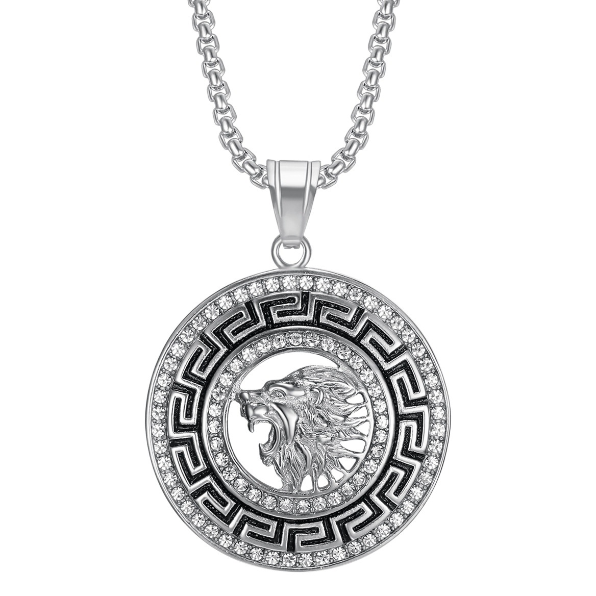European and American cross-border new hip hop HIPHOP lion jewelry stainless steel gold-plated full diamond lion lifting necklace