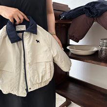 儿童外套2025眯眯眼秋季新品男女童撞色翻领棉衣宝宝卡通小狗棉袄