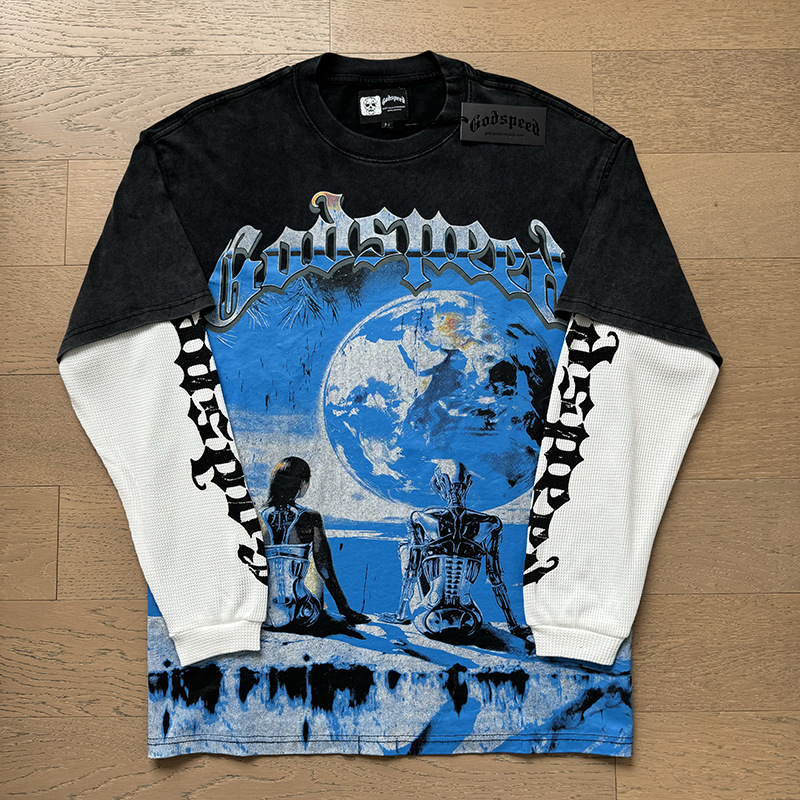 Al por mayor transfronterizo MideaGO Skull Metal Rock Band Robot camiseta de base de algodón suelta camiseta de manga larga