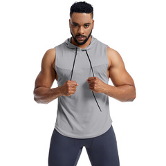 Cross-border network eye men's summer hooded sleeveless workout top sweat running basketball quick-drying vest