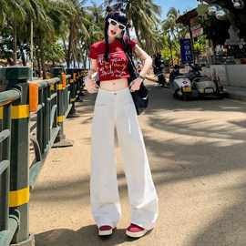 白色纯棉阔腿牛仔裤女夏季薄款2025新款高腰显瘦宽松百搭直筒裤