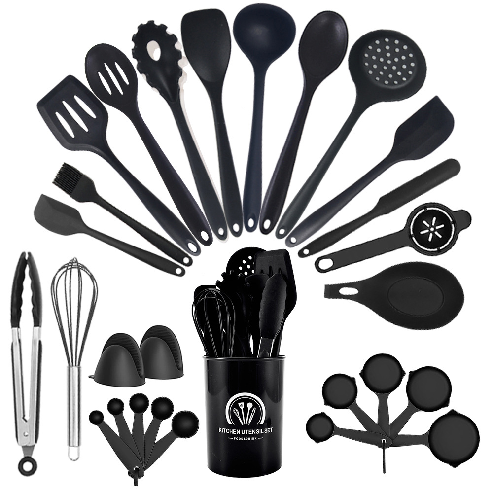 Juego de Utensilios de Cocina de Silicona de 28 Piezas, Resistente al Calor para Sartén Antiadherente