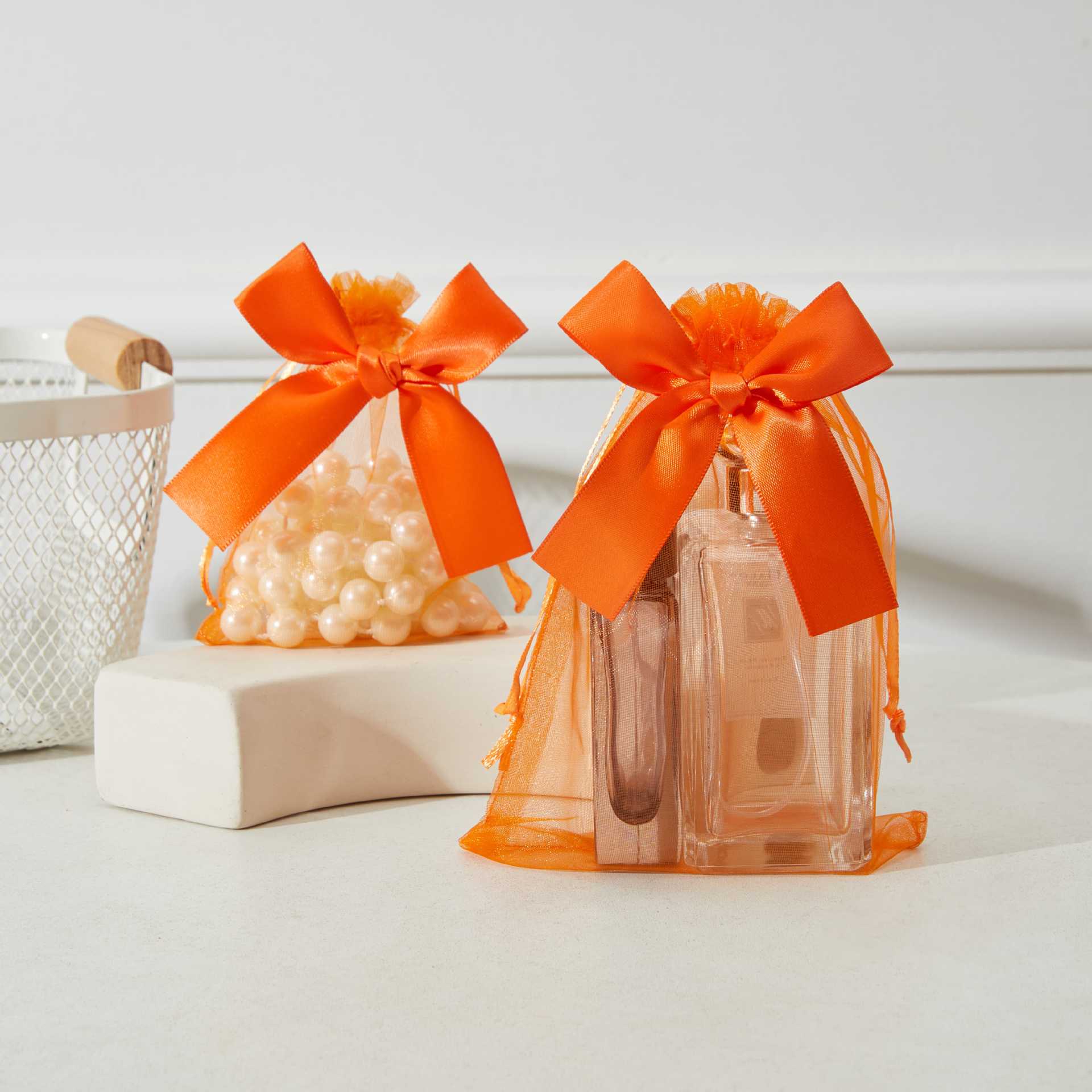 Bolso de gasa con lazo dorado transfronterizo, bolsa de dulces de boda, bolsa de regalo para fiesta, bolsa de embalaje de regalo, bolsillo con cordón