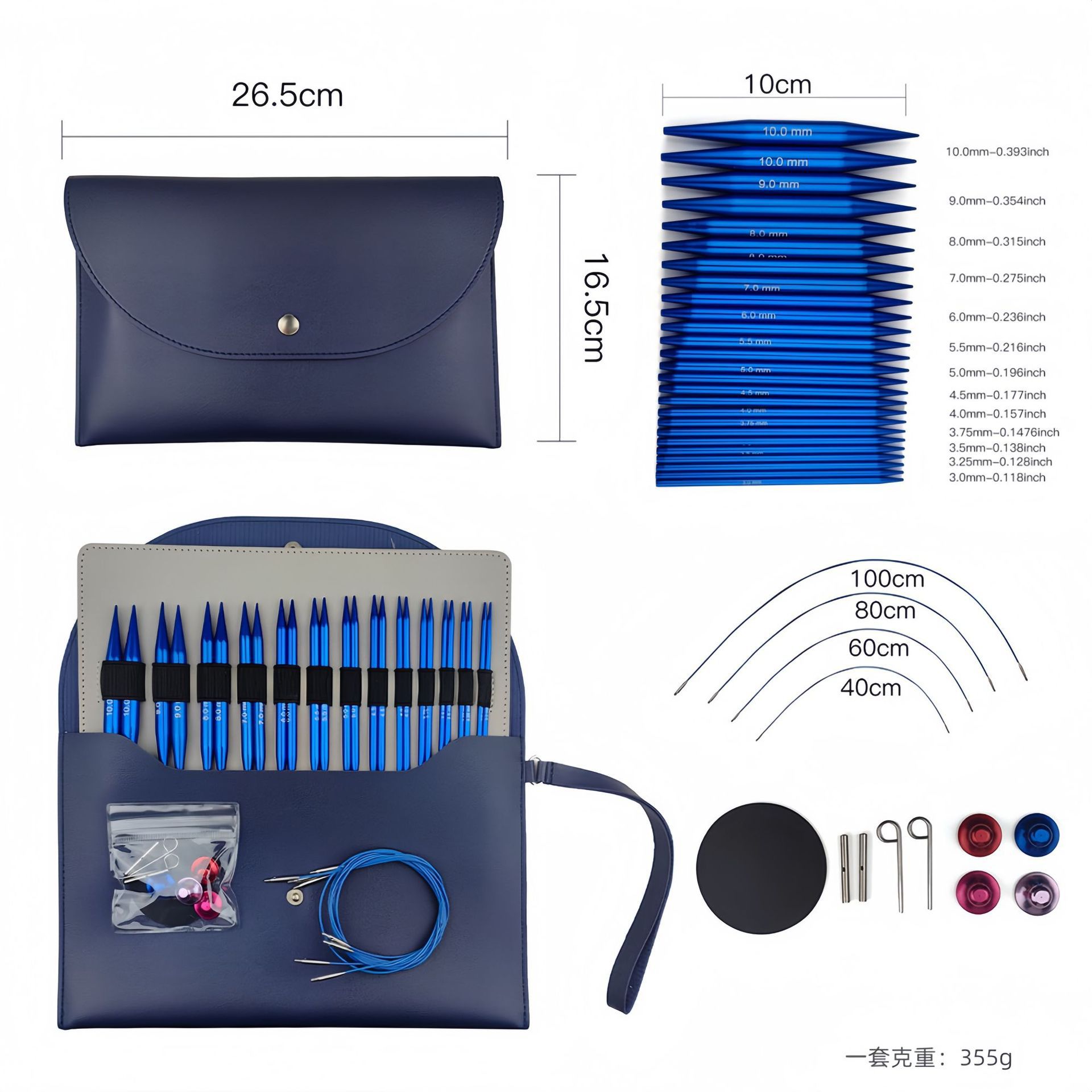 El conjunto de aguja de anillo desmontable cambia la cuerda colorida varilla de tejido aguja alargada pu herramienta de tejido carbonizada aguja de bambú anillo