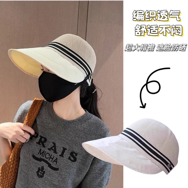 Spring and Summer Extended Brim Mesh Cap for Women with Large Head Circumference, Fashionable and Versatile Sunshade, Outdoor Travel Sun Protection Hat