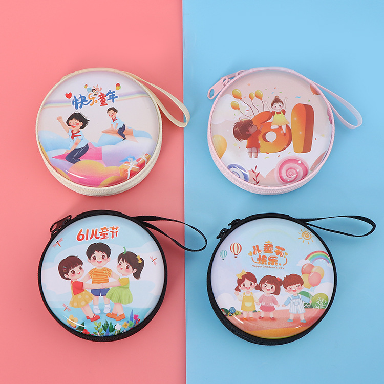 创意圆形马口铁零钱钥匙包批发耳机迷你拉链包儿童卡通收纳零钱包