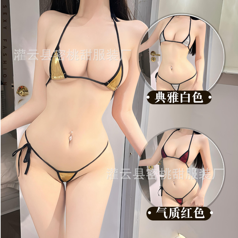 Sexy Lingerie Japanese Style Mini Strap Bikini Set Sexy Three-Point Bronzing Bra and Panties Dropshipping