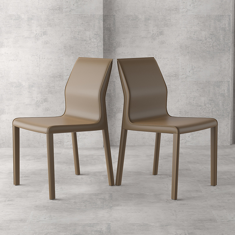 马鞍皮餐椅现代简约设计北欧轻奢意式极简工业风家用酒店皮革椅子