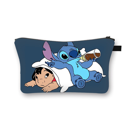 史迪仔女生可爱印花大容量化妆包学生卡通动画简约透气收纳包批发