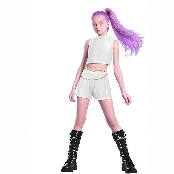 2025亚马逊新款女孩恶魔猎人服装搭配流行歌手3D印花女装童装套装|undefined