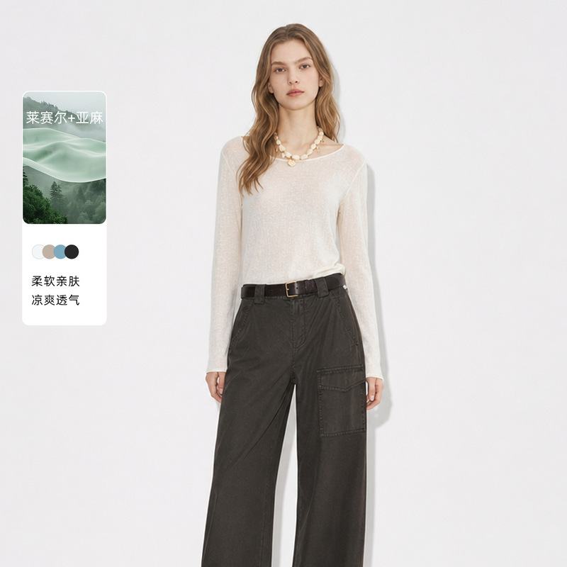 Ama's 26 New Spring/Summer Women's Boat Neck Solid Color Elegant Casual Knit Sweater with Long Sleeves