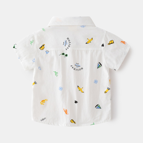 Children's clothing boys' short-sleeved shirts  summer trendy new baby cartoon printed shirts for small and medium-sized children's fashionable tops