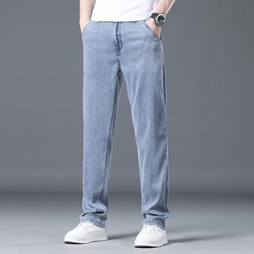 Lyocell Tencel Jeans Men's Four Seasons Regular 2023 New Trendy Loose Drape Breathable Straight Pants