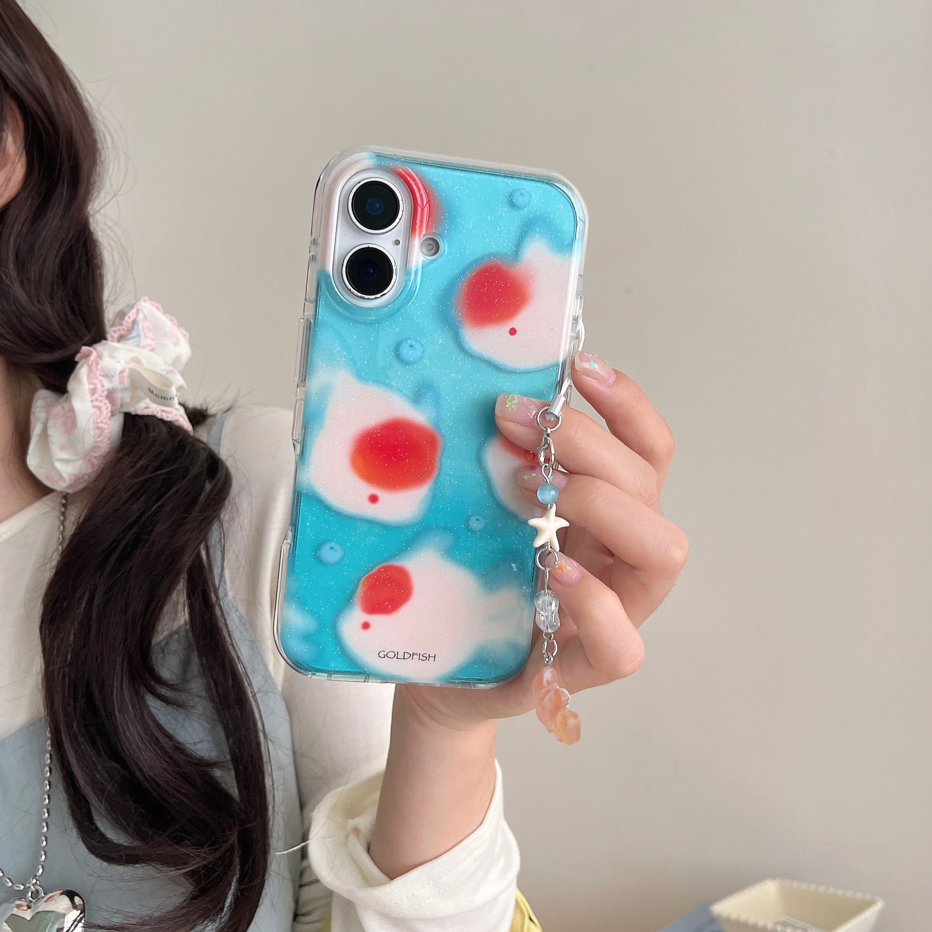 Pez cabeza grande burbuja azul translúcida coreana para Apple 15/16 funda para teléfono móvil 15ProMax nicho 14 femenino 13 nuevo 16P