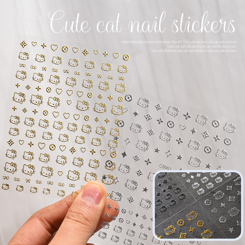 Cartoon cute HelloKitty nail art stickers 3D adhesive KT cat adhesive nail decoration nail art stickers