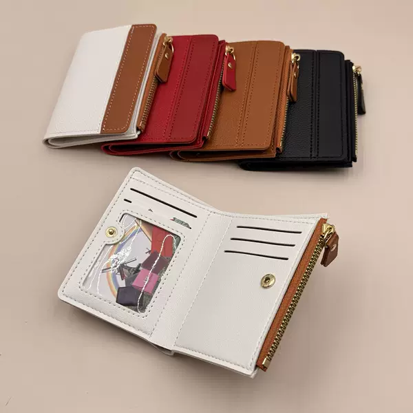 Wholesale from the Source Factory: Women's Short Zipper Wallet, Cross-Border Hot-Selling Color-Blocking Wallet, Women's Coin Purse, Card Holder