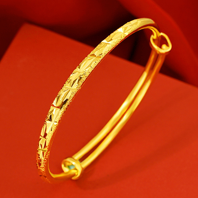Brass Gold-Plated Starry Sky Thickened Bracelet for Women with Engraved Text, Push-Pull Sand Gold Bracelet for Women, Jewelry Wholesale