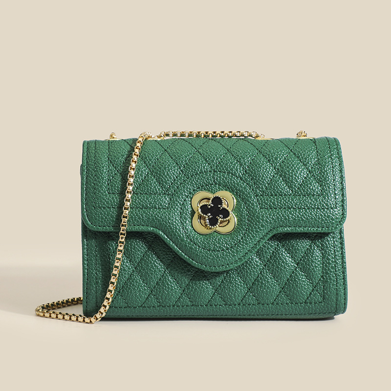 Borsa in caviale con diamanti a quadrifoglio per donna Borsa a tracolla singola con tracolla a spalla singola con temperamento di nuova moda estiva 2024_voghion.com